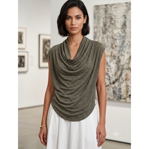 Helmut Lang Tops - Helmut Lang Olive Green Cowl Neck Draped Sleeveless Top Pima Cotton Modal S